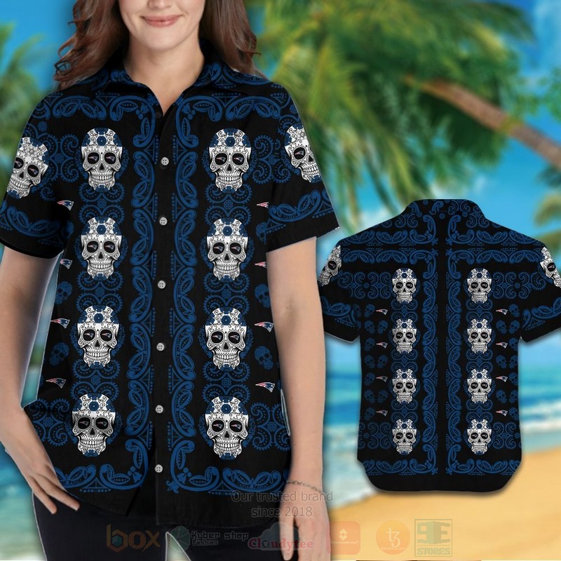 BEST NFL New England Patriots Skulls Hawaii Shirt, Short 3 NFL New England Patriots Skulls Hawaiian Shirt Short 1 2