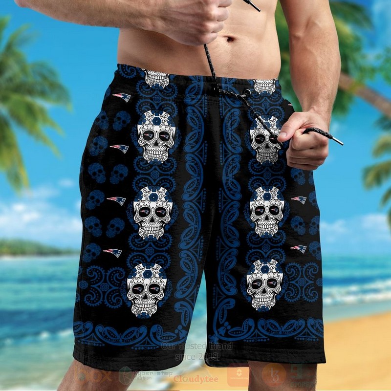 BEST NFL New England Patriots Skulls Hawaii Shirt, Short 5 NFL New England Patriots Skulls Hawaiian Shirt Short 1 2 3 4