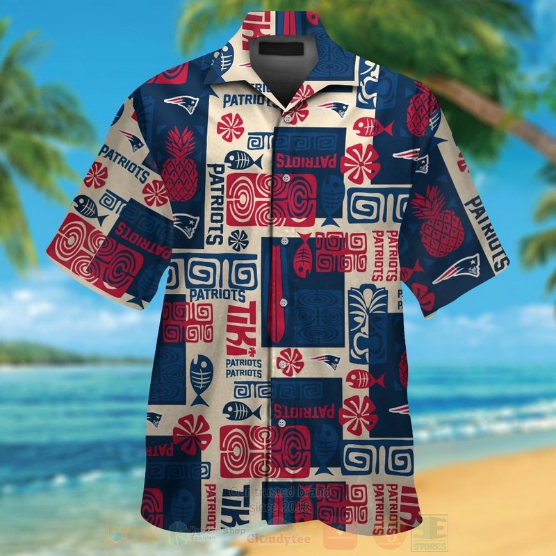 NFL New England Patriots White Navy Pineapple Hawaiian Shirt Short