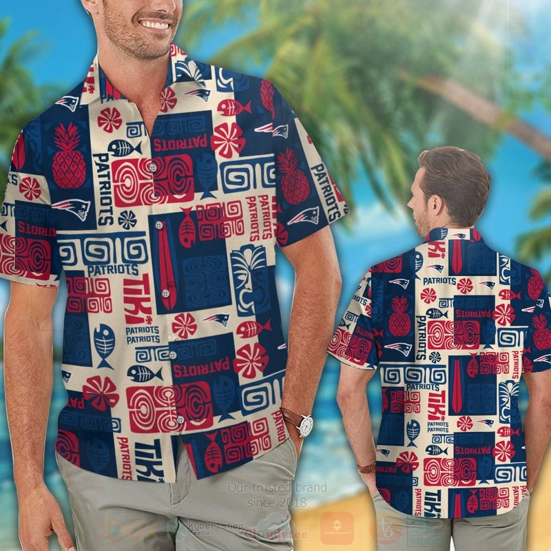 BEST NFL New England Patriots White-Navy Pineapple Hawaii Shirt, Short 2 NFL New England Patriots White Navy Pineapple Hawaiian Shirt Short 1