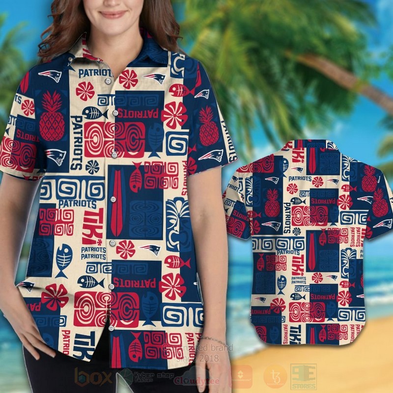 BEST NFL New England Patriots White-Navy Pineapple Hawaii Shirt, Short 3 NFL New England Patriots White Navy Pineapple Hawaiian Shirt Short 1 2