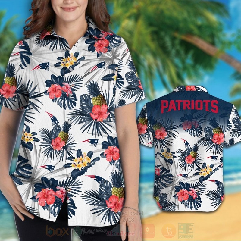 BEST NFL New England Patriots White Hiibscus Hawaii Shirt, Short 3 NFL New England Patriots White Hiibscus Hawaiian Shirt Short 1 2