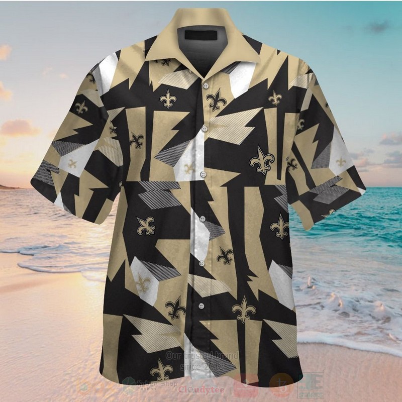 NFL New Orleans Saints Black White Hawaiian Shirt Short