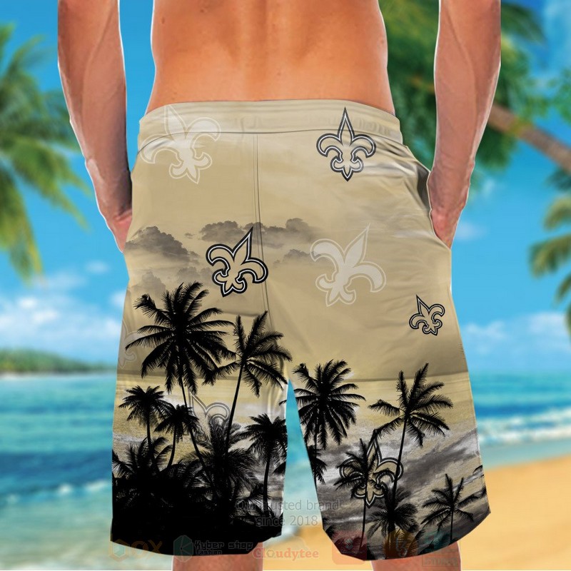 NFL New Orleans Saints Cream Black Coconut Tree Hawaiian Shirt Short 1 2 3 4 5