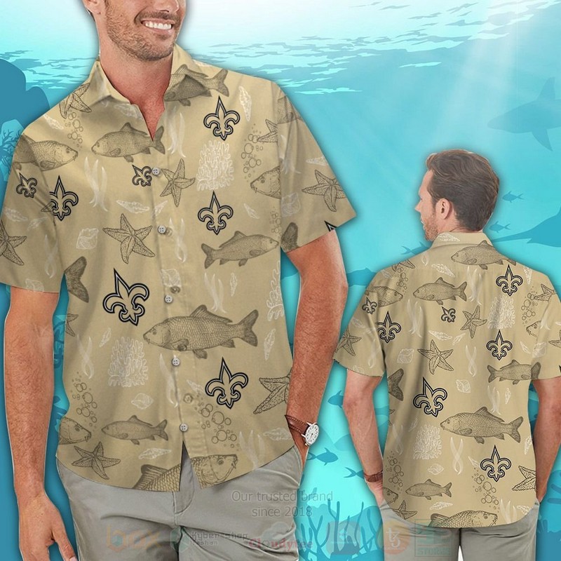 BEST NFL New Orleans Saints Fish Hawaii Shirt, Short 2 NFL New Orleans Saints Fish Hawaiian Shirt Short 1