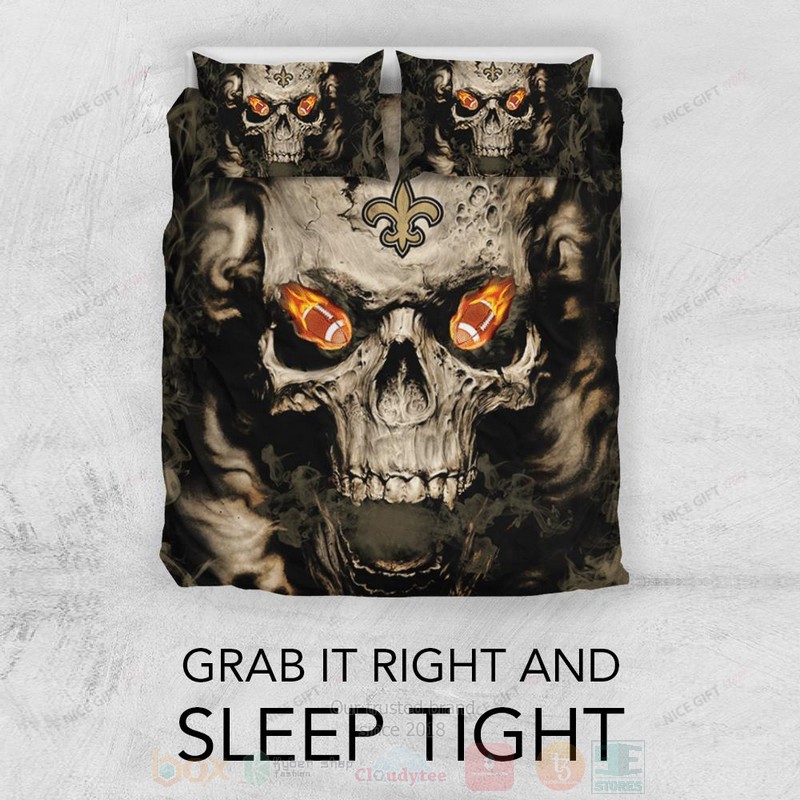 BEST NFL New Orleans Saints Inspired Skull Duvet Cover Bed Sets 3 NFL New Orleans Saints Inspired Skull Bedding Set 1 2