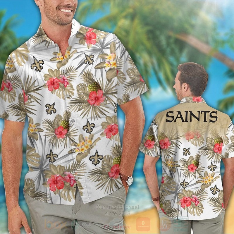 Nfl New Orleans Saints Red Hiibscu Hawaiian Shirt Short 1