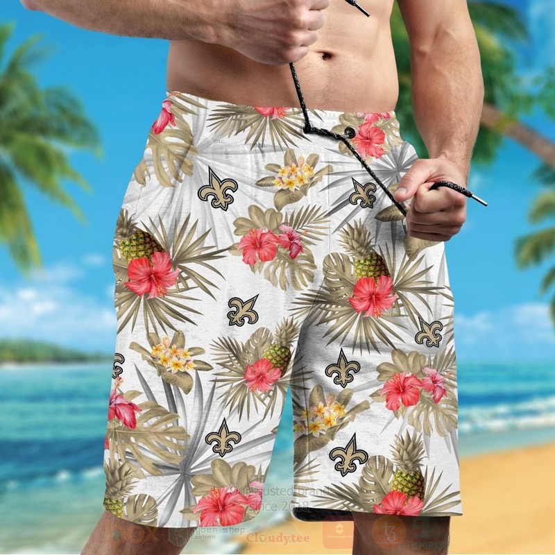 NFL New Orleans Saints Red Hiibscu Hawaiian Shirt Short 1 2 3 4