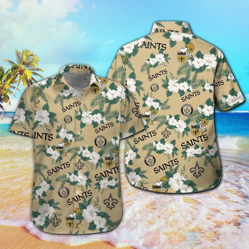 NFL New Orleans Saints White Hiibscu Hawaiian Shirt Short