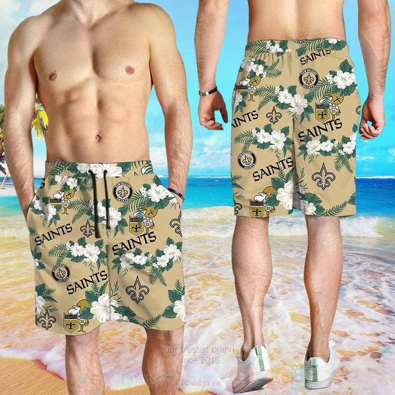 NFL New Orleans Saints White Hiibscu Hawaiian Shirt Short 1 2 3