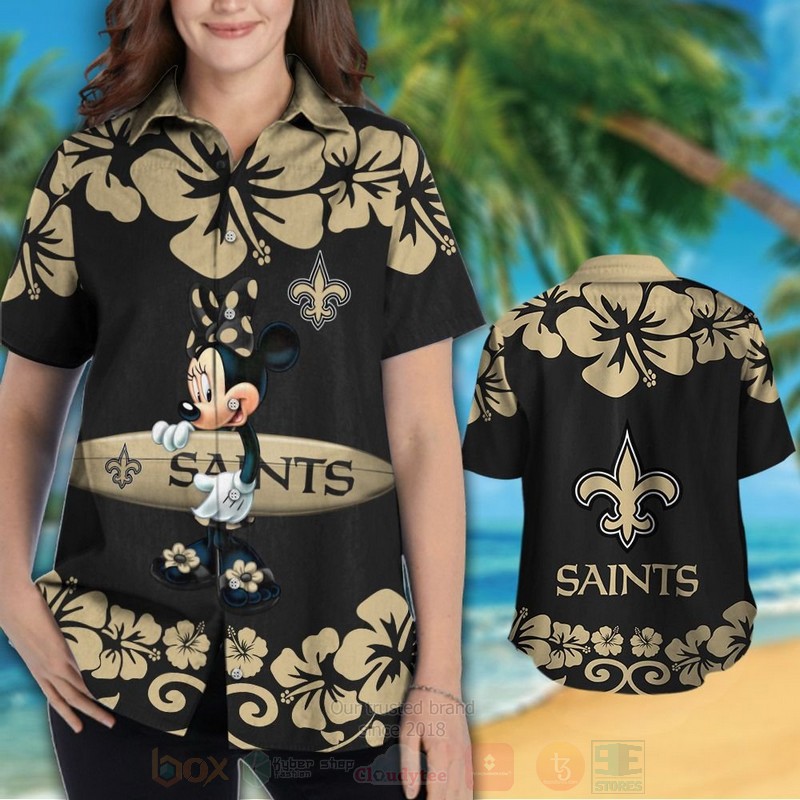 BEST NFL New Orleans Saints and Minnie Mouse Hawaii Shirt, Short 3 NFL New Orleans Saints and Minnie Mouse Hawaiian Shirt Short 1 2