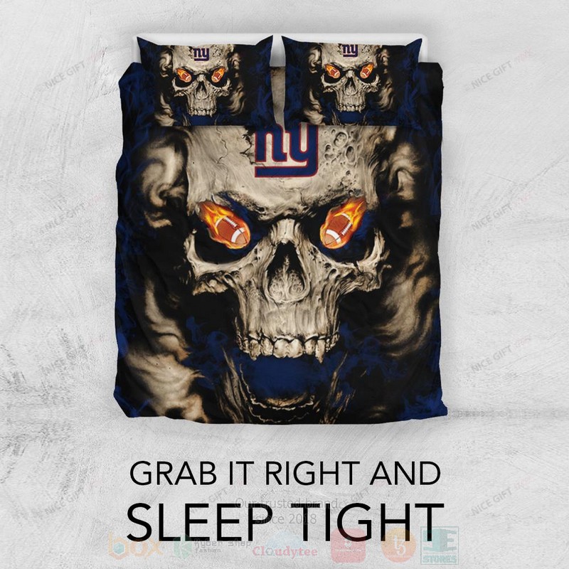 BEST NFL New York Giants Inspired Skull Duvet Cover Bed Sets 3 NFL New York Giants Inspired Skull Bedding Set 1 2
