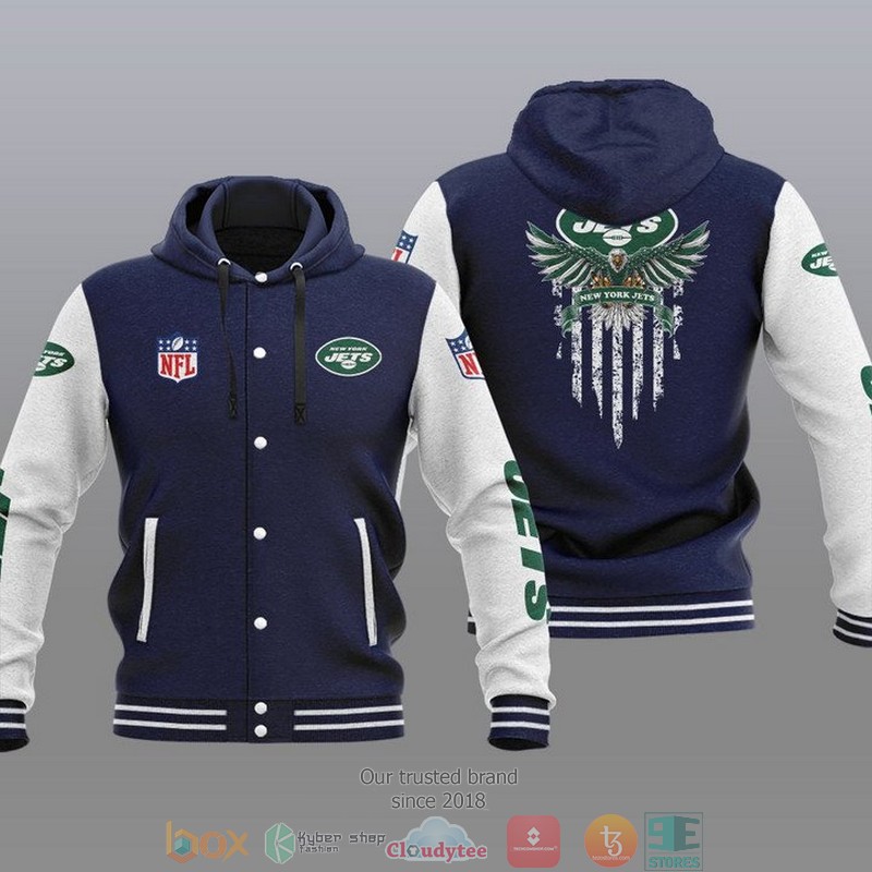 NFL New York Jets Eagle American Flag Baseball Jacket Hoodie 1 2