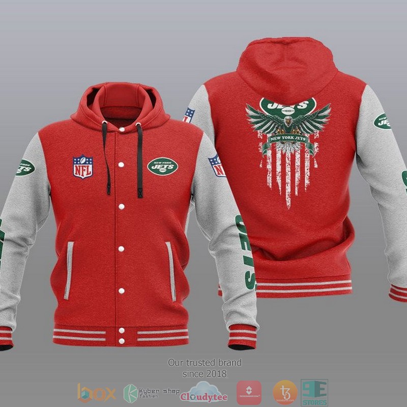 NFL New York Jets Eagle American Flag Baseball Jacket Hoodie 1 2 3 4