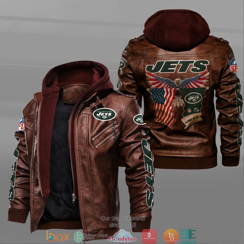 NFL New York Jets Eagle American flag 2d leather jacket 2 NFL New York Jets Eagle American flag 2d leather jacket 1