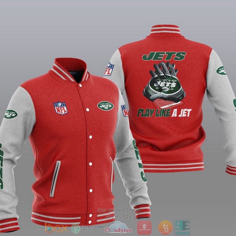 NFL New York Jets Play Like A Jet Varsity Jacket 5 NFL New York Jets Play Like A Jet Varsity Jacket 1 2 3 4