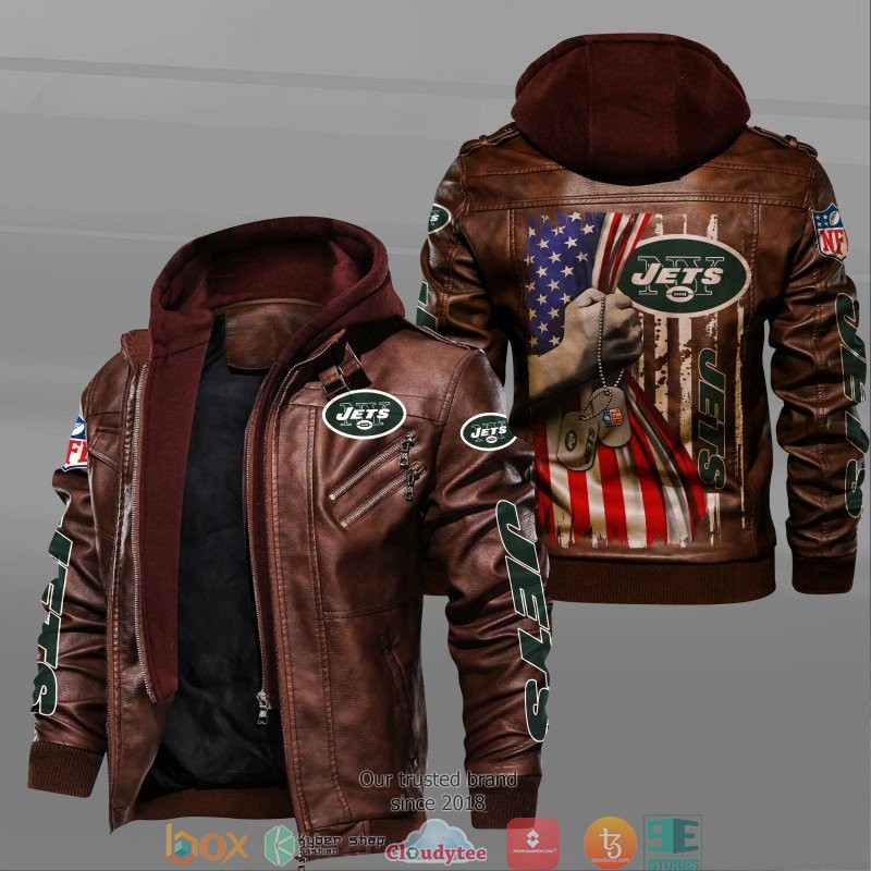 NFL New York Jets hold American flag 2d leather jacket 2 NFL New York Jets hold American flag 2d leather jacket 1