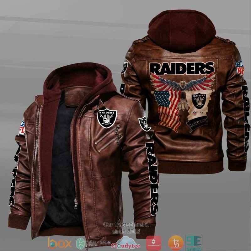 NFL Oakland Raiders Eagle American flag 2d leather jacket 2 NFL Oakland Raiders Eagle American flag 2d leather jacket 1