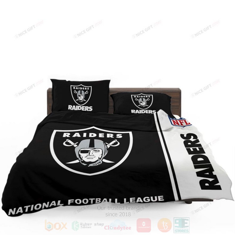 NFL Oakland Raiders Inspired Black White Bedding Set