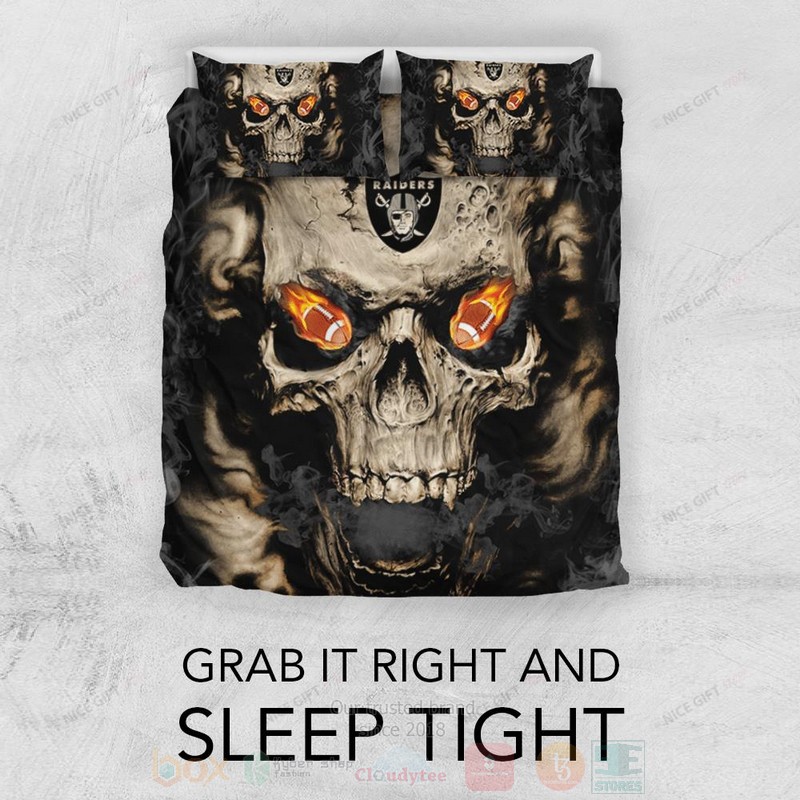 BEST NFL Oakland Raiders Inspired Skull Duvet Cover Bed Sets 3 NFL Oakland Raiders Inspired Skull Bedding Set 1 2