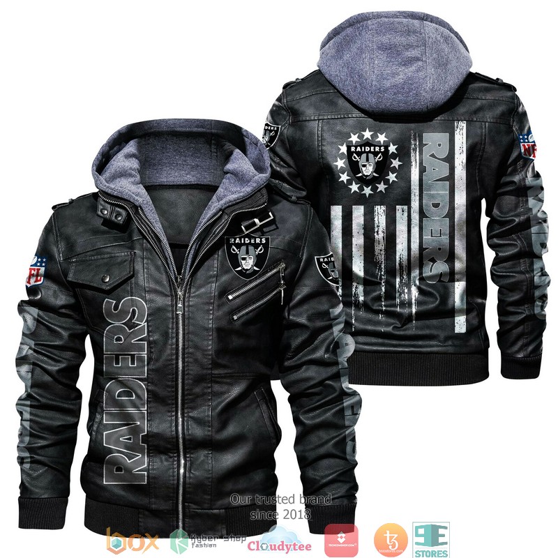 NFL Oakland Raiders Thin line flag 2d leather jacket