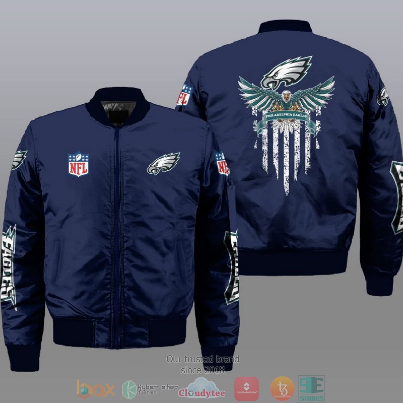 NFL Philadelphia Eagles Eagle Thin Line Flag Bomber Jacket 2 NFL Philadelphia Eagles Eagle Thin Line Flag Bomber Jacket 1