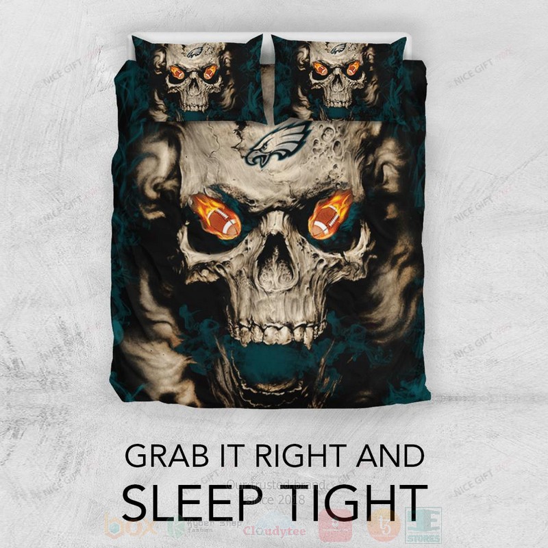 BEST NFL Philadelphia Eagles Inspired Skull Duvet Cover Bed Sets 3 NFL Philadelphia Eagles Inspired Skull Bedding Set 1 2