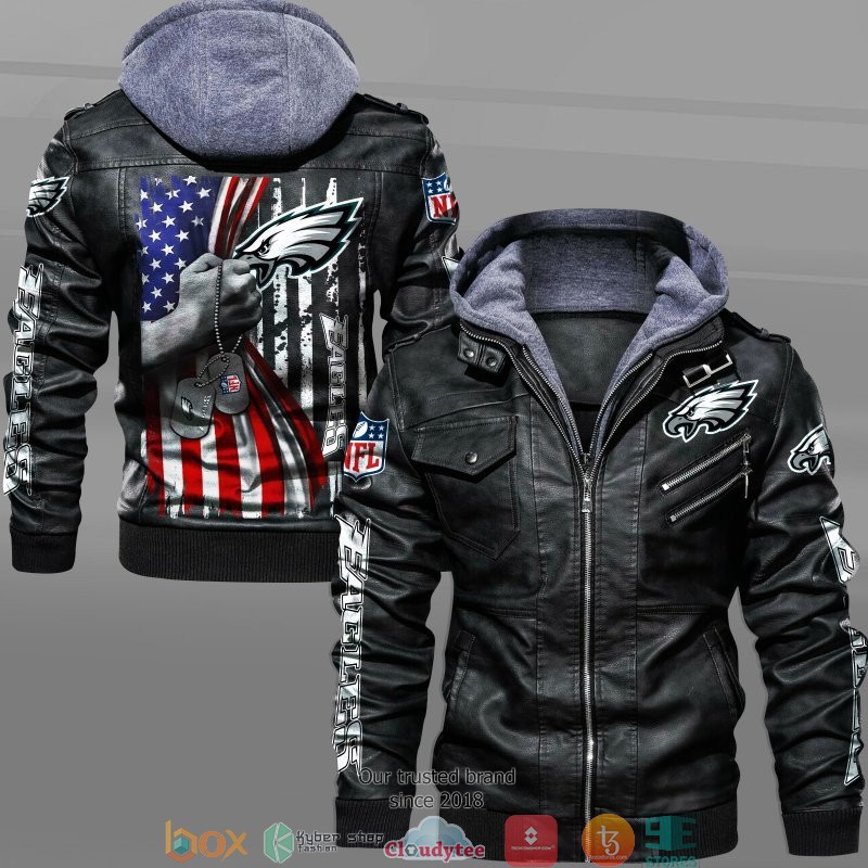 NFL Philadelphia Eagles hold American flag 2d leather jacket 5 NFL Philadelphia Eagles hold American flag 2d leather jacket