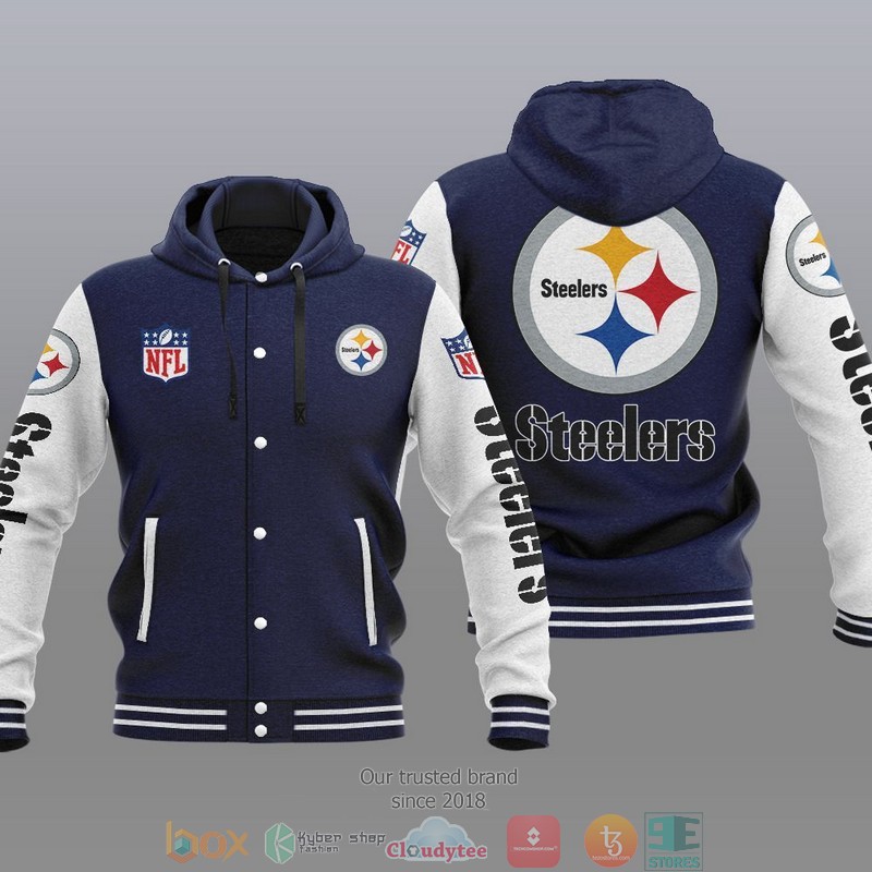 HOT Pittsburgh Steelers Varsity Hoodie Jacket 3 NFL Pittsburgh Steelers Baseball Jacket Hoodie 1 2