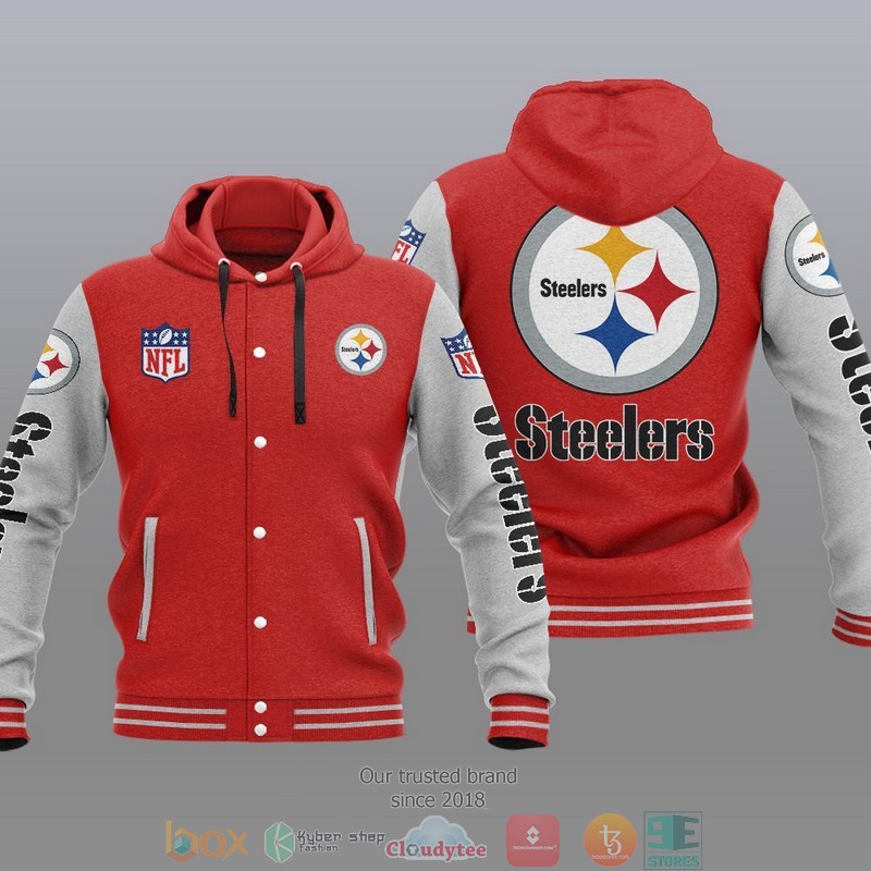 HOT Pittsburgh Steelers Varsity Hoodie Jacket 5 NFL Pittsburgh Steelers Baseball Jacket Hoodie 1 2 3 4