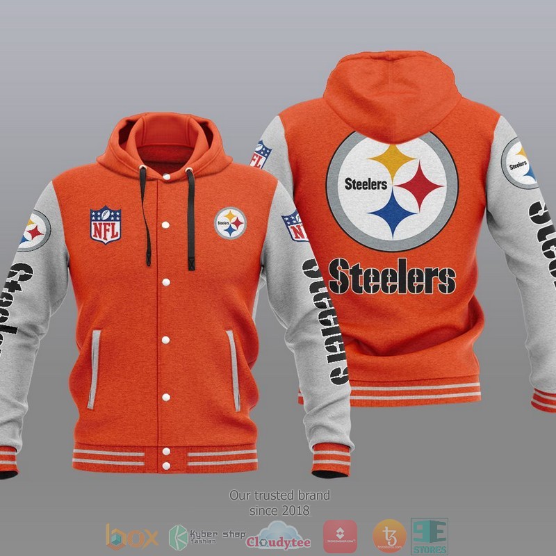 HOT Pittsburgh Steelers Varsity Hoodie Jacket 6 NFL Pittsburgh Steelers Baseball Jacket Hoodie 1 2 3 4 5