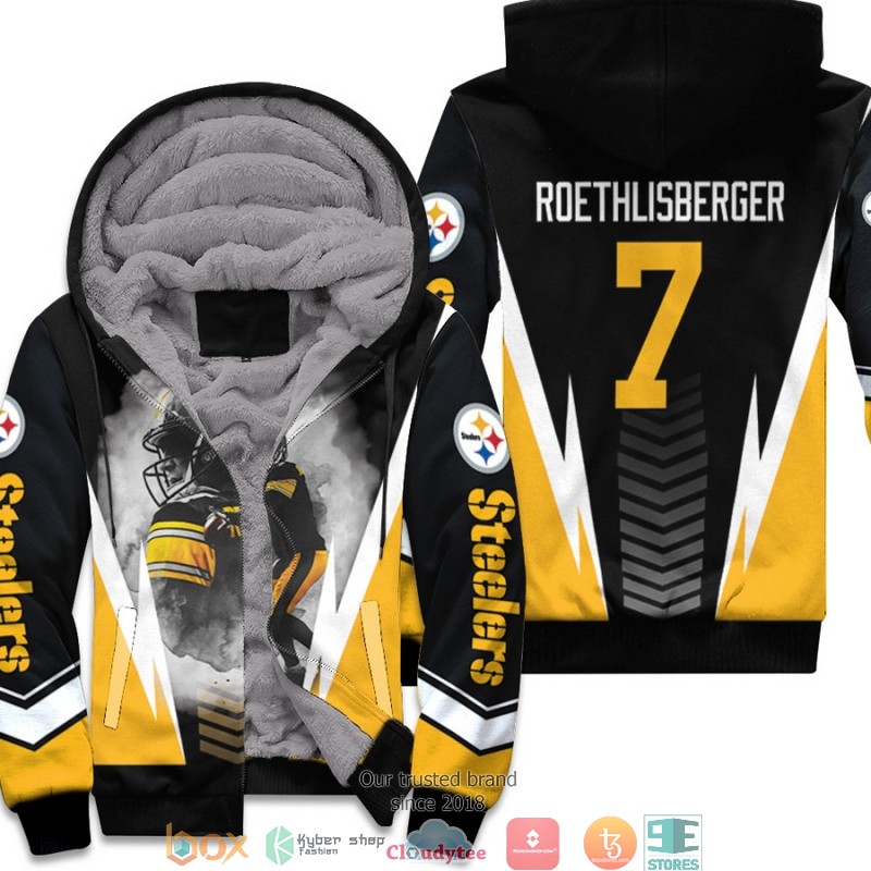 NFL Pittsburgh Steelers Ben Roethlisberger 7 Black 3D Fleece Hoodie 2 NFL Pittsburgh Steelers Ben Roethlisberger 7 Black 3D Fleece Hoodie