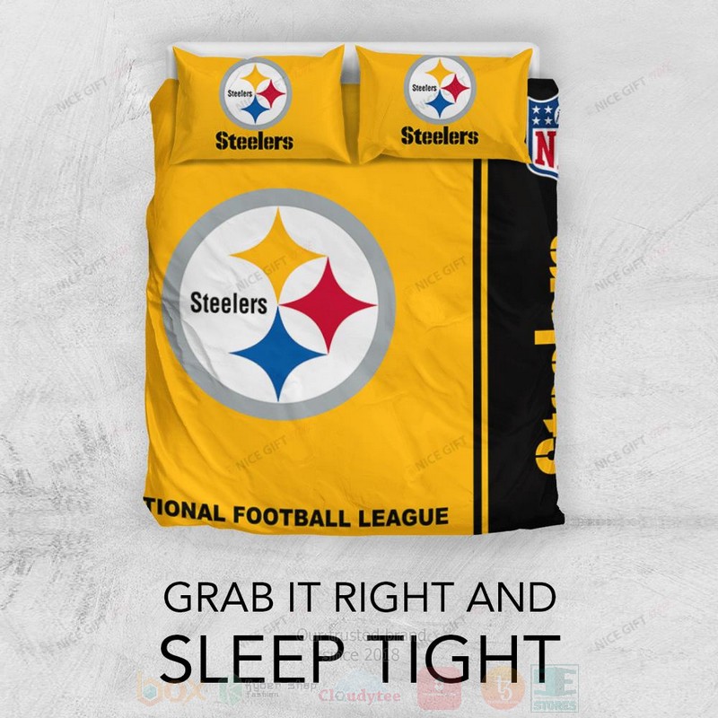 BEST NFL Pittsburgh Steelers Inspired Black-Yellow Duvet Cover Bed Sets 3 NFL Pittsburgh Steelers Inspired Black Yellow Bedding Set 1 2