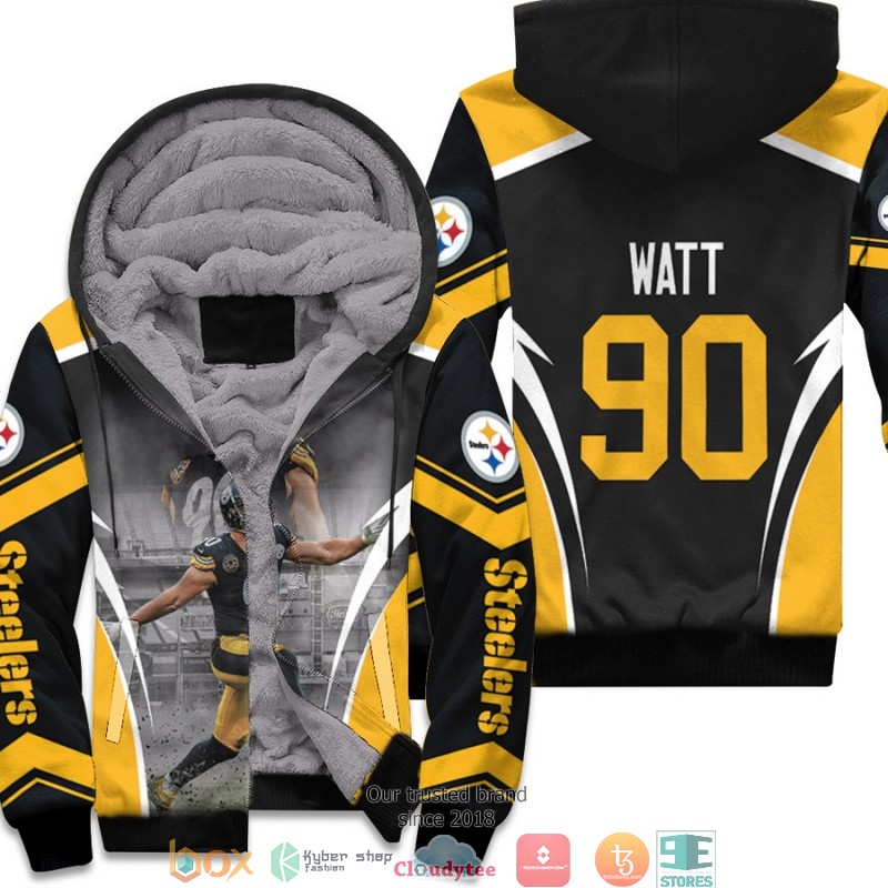 NFL Pittsburgh Steelers T.J. Watt 90 Black 3D Fleece Hoodie 1 NFL Pittsburgh Steelers T J Watt 90 Black 3D Fleece Hoodie