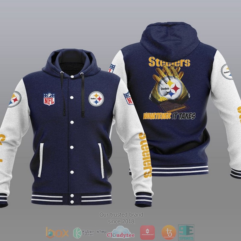 HOT Pittsburgh Steelers Whatever It Takes Varsity Hoodie Jacket 3 NFL Pittsburgh Steelers Whatever It Takes Baseball Jacket Hoodie 1 2