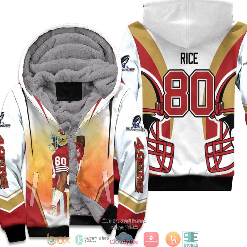 NFL San Francisco 49ers Jerry Rice 80 NFC Championship 2022 White 3D Fleece Hoodie 2 NFL San Francisco 49ers Jerry Rice 80 NFC Championship 2022 White 3D Fleece Hoodie