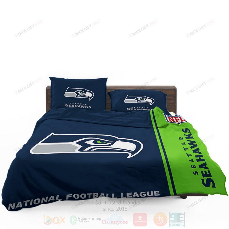 NFL Seattle Seahawks Inspired Navy Green Bedding Set