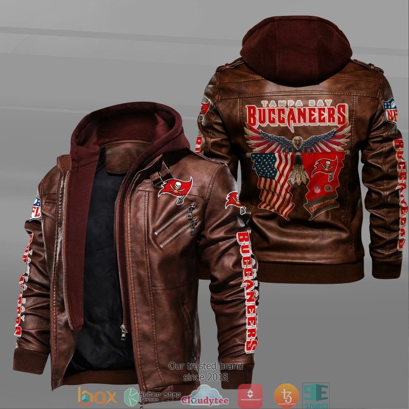 NFL Tampa Bay Buccaneers Eagle American flag 2d leather jacket 2 NFL Tampa Bay Buccaneers Eagle American flag 2d leather jacket 1