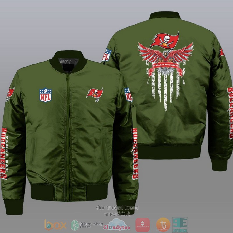 NFL Tampa Bay Buccaneers Eagle Thin Line Flag Bomber Jacket 3 NFL Tampa Bay Buccaneers Eagle Thin Line Flag Bomber Jacket 1 2