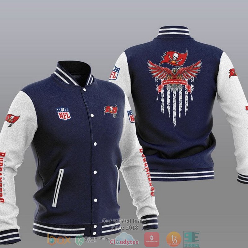 NFL Tampa Bay Buccaneers Eagle Thin Line Flag Varsity Jacket 3 NFL Tampa Bay Buccaneers Eagle Thin Line Flag Varsity Jacket 1 2
