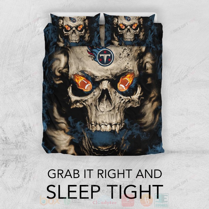 BEST NFL Tennessee Titans Inspired Skull Duvet Cover Bed Sets 3 NFL Tennessee Titans Inspired Skull Bedding Set 1 2