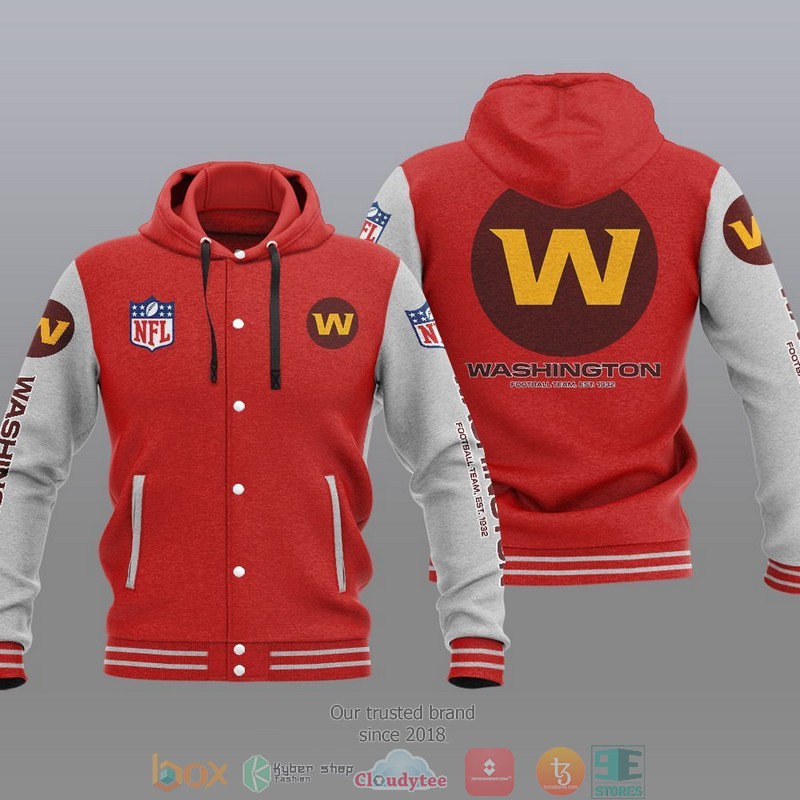 HOT Washington Football Team Varsity Hoodie Jacket 5 NFL Washington Football Team Baseball Jacket Hoodie 1 2 3 4