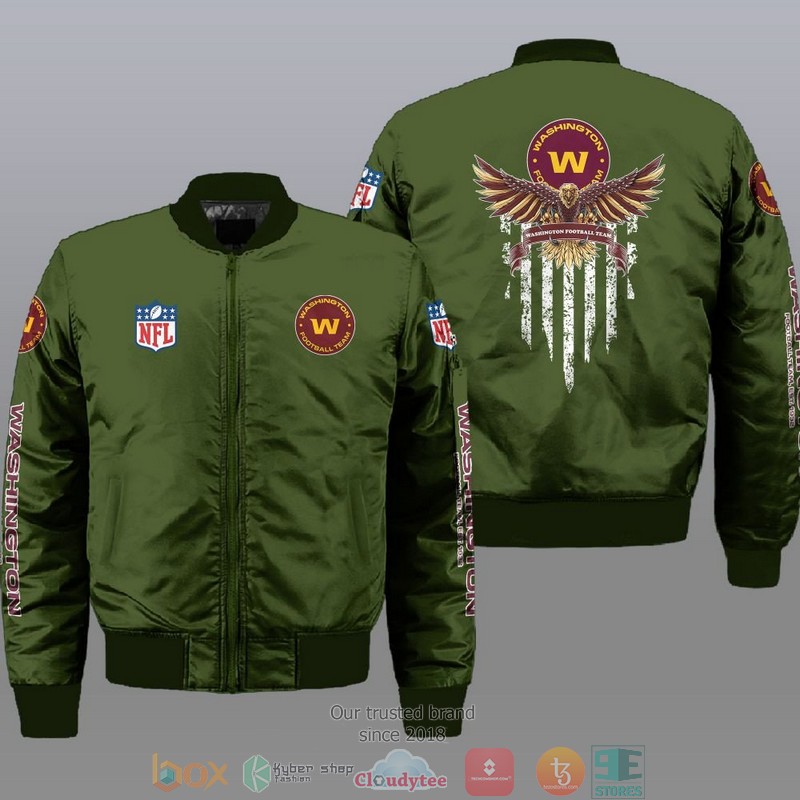 NFL Washington Football Team Eagle Thin Line Flag Bomber Jacket 3 NFL Washington Football Team Eagle Thin Line Flag Bomber Jacket 1 2