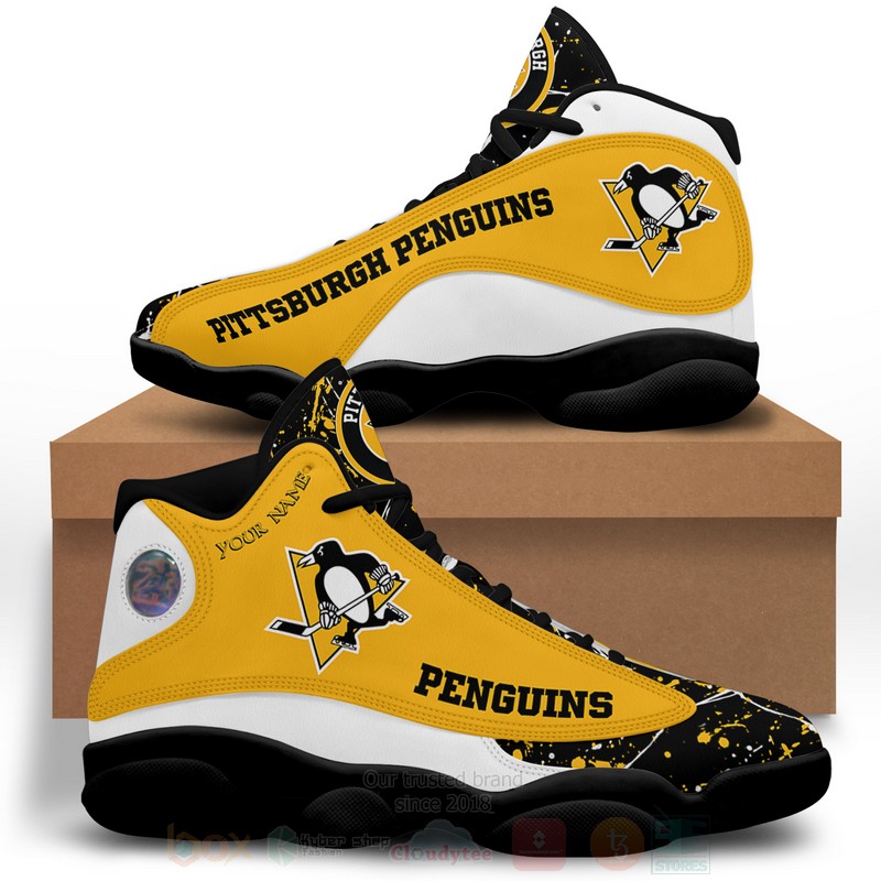 BEST NHL Pittsburgh Penguins Personalized Air Jordan 13 Sneakers 4 NHL Pittsburgh Penguins Personalized Air Jordan 13 Shoes 1 2 3
