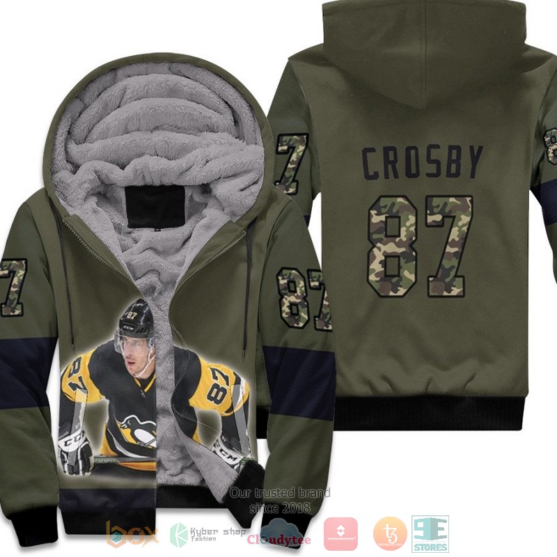 NHL Pittsburgh Penguins Sidney Crosby 8 Olive fleece hoodie
