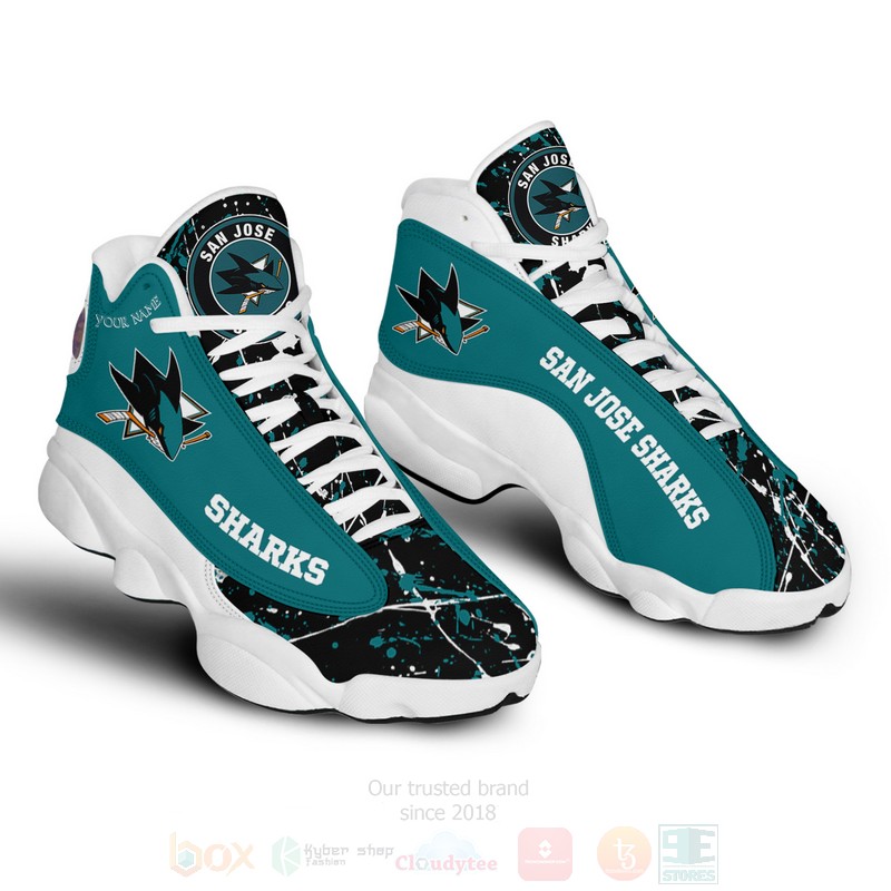 BEST NHL San Jose Sharks Personalized Air Jordan 13 Sneakers 3 NHL San Jose Sharks Personalized Air Jordan 13 Shoes 1 2