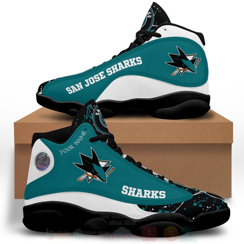 BEST NHL San Jose Sharks Personalized Air Jordan 13 Sneakers 4 NHL San Jose Sharks Personalized Air Jordan 13 Shoes 1 2 3