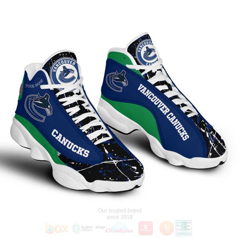 BEST NHL Vancouver Canucks Personalized Air Jordan 13 Sneakers 3 NHL Vancouver Canucks Personalized Air Jordan 13 Shoes 1 2