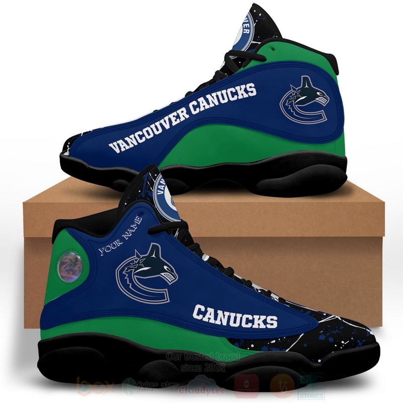 BEST NHL Vancouver Canucks Personalized Air Jordan 13 Sneakers 4 NHL Vancouver Canucks Personalized Air Jordan 13 Shoes 1 2 3