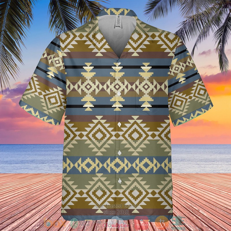 Native Pattern blue cream color Hawaiian Shirt